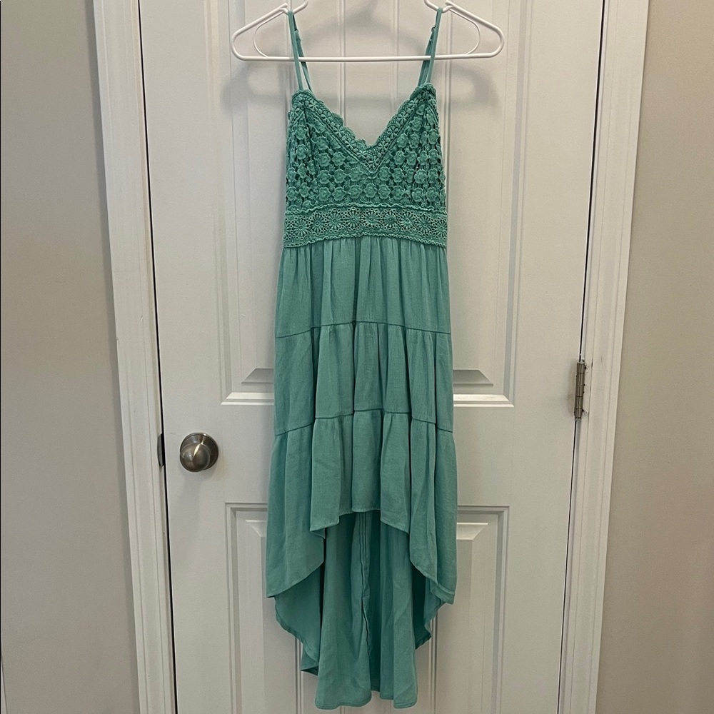 No Boundaries Mint Crochet Bust High-Low Sundress
